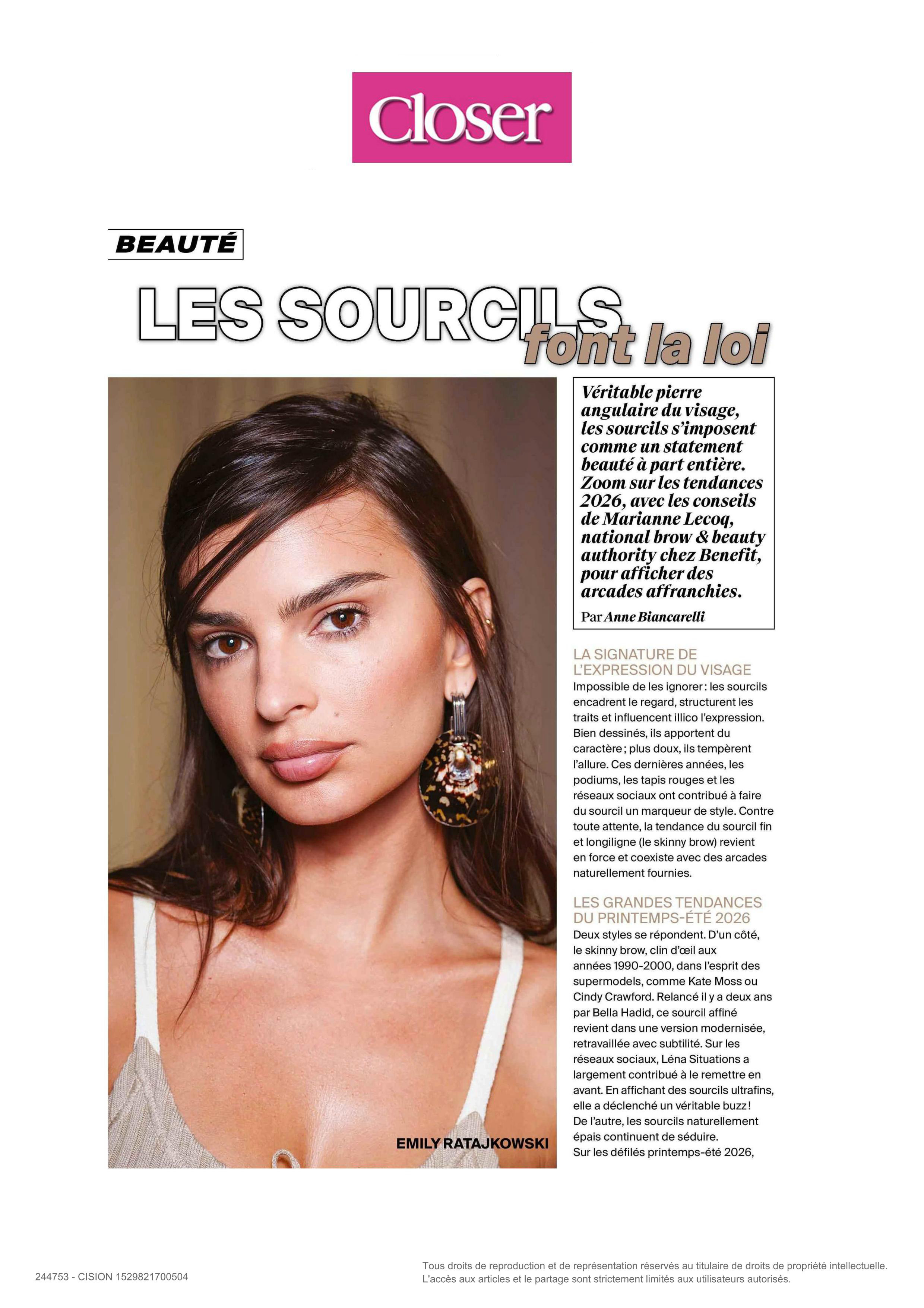 Hi-Def Brow Gel de RevitaLash® Cosmetics paru dans Closer - Avril 2026